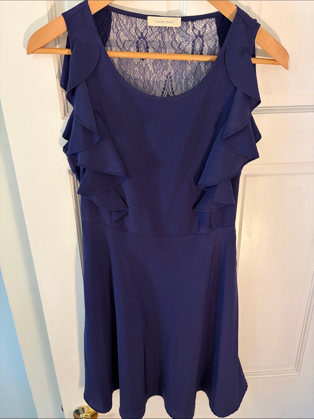 Sleeveless Ruffle Dress in Deep Blue with Lace Back